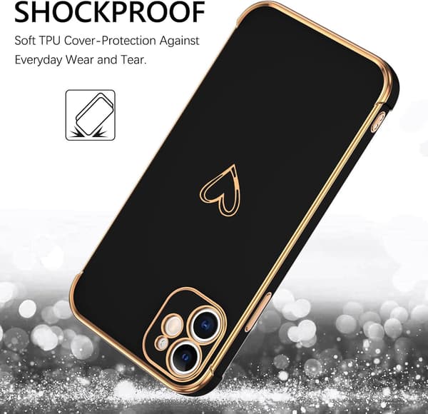 APPLE IPHONE 12 SILIKONE ETUI SORT GYLDEN HJERTE GLAMOUR A2172