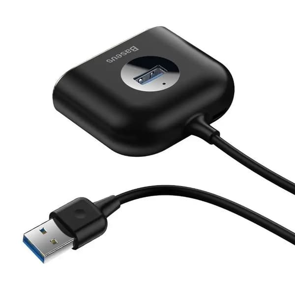 Baseus Square Round 4in1 USB-sovitin, HUB USB 3.0 - 1x USB 3.0 + 3x USB 2.0, 1m (musta)