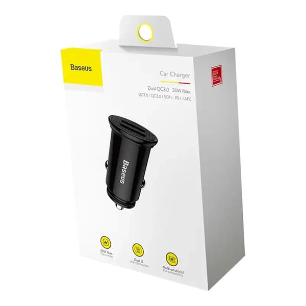 Baseus Cirkulær Biloplader 2xUSB QC3.0 5A 30W (Sort)