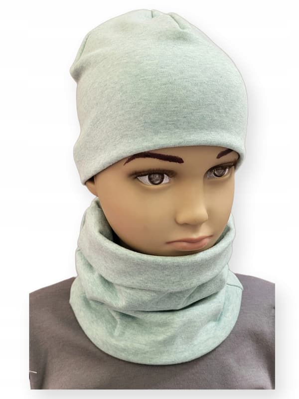 Set Hatt + Halsduk 74-80-86 barnset storlek 40-44 Mint Melange