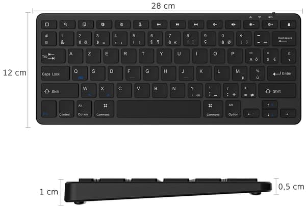 TRÅDLÖST BLUETOOTH-TANGENTBORD SVART iOS Android PC AZERTY 28x12cm