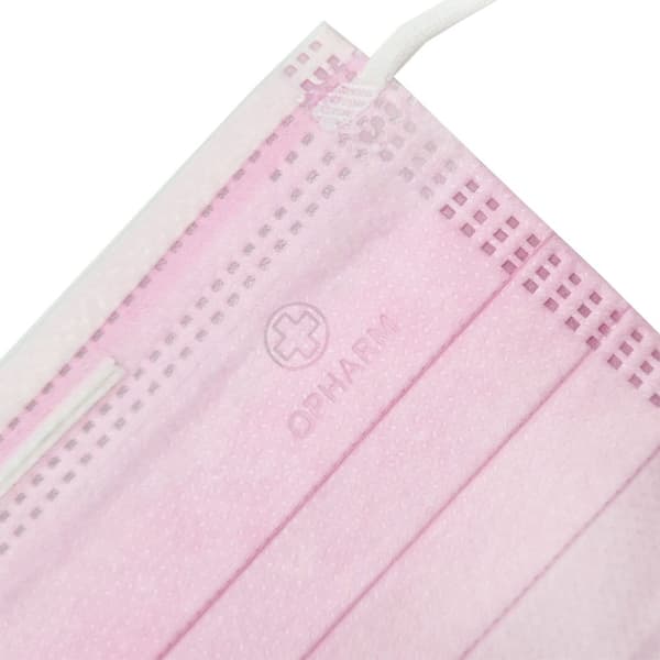 Rosa kirurgisk mask med elastiskt band typ IIR Opharm 50 st