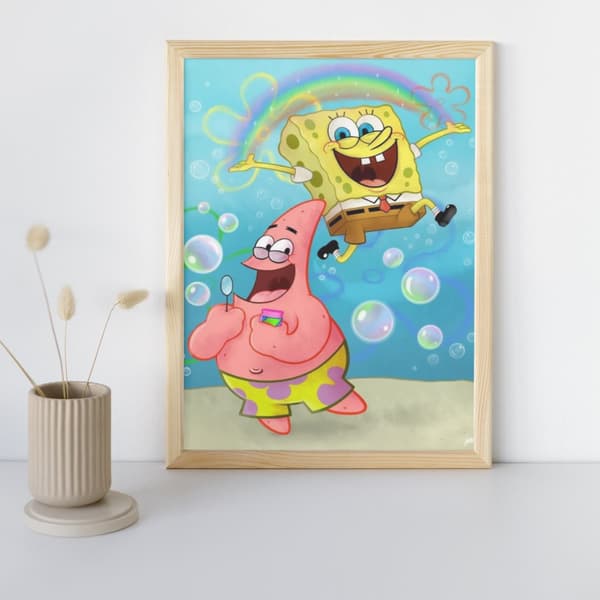 MALING EFTER TAL Billeder til maling af SvampeBob og Patrick 40x50cm