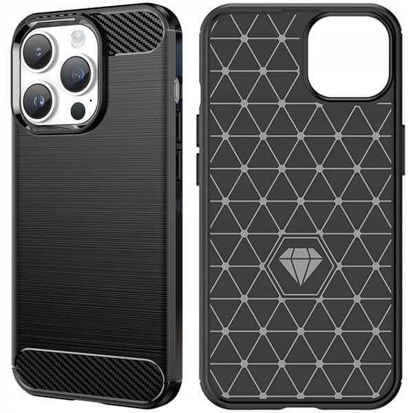 Carbon Case iPhone 14 Pro -kotelo joustavalla geelitakakuorella, musta