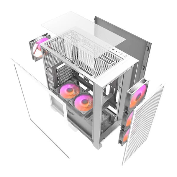 Darkflash DRX70 MESH computerkabinet (hvid) + 4 RGB-blæsere
