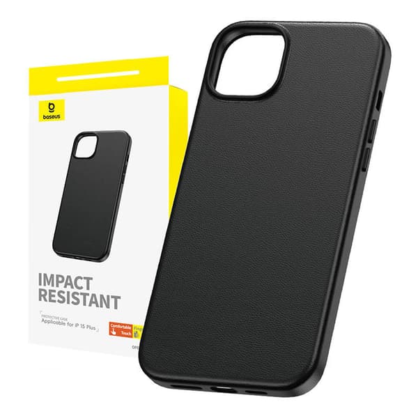Baseus Fauxther -sarjan iPhone 15 Plus -kotelo (musta)
