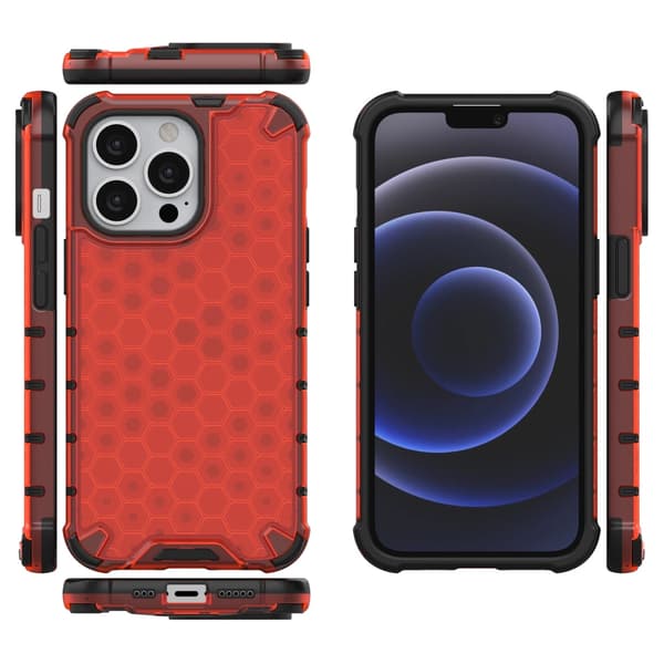 Honeycomb Armored Case med Gelram iPhone 13 Pro Röd