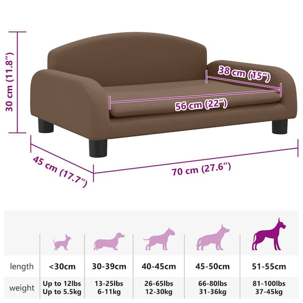 vidaXL hundeseng, brun, 70x45x30 cm, stof