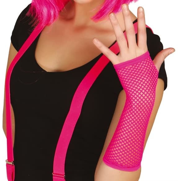 Rosa Neon Disco Mesh Handskar 80-tal