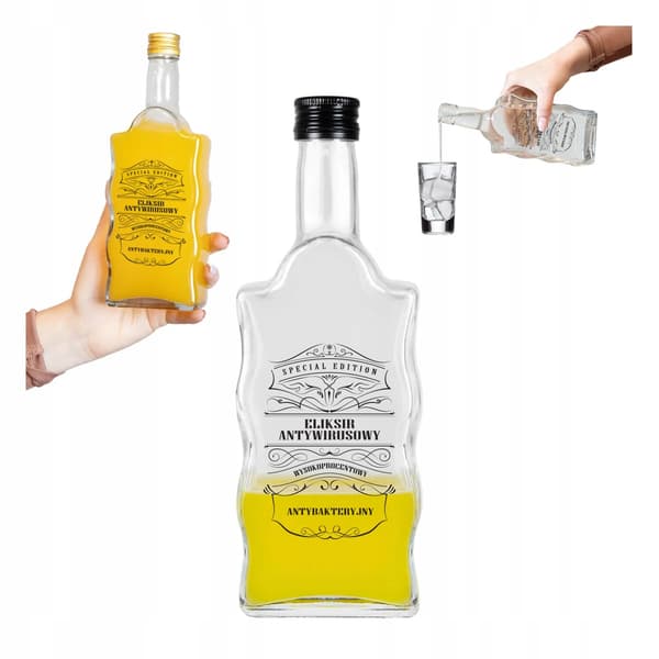 5x FALA-FLASKOR 500 ml MED TRYCK ANTIVIRUSELIXIR 0,5L för alkohol
