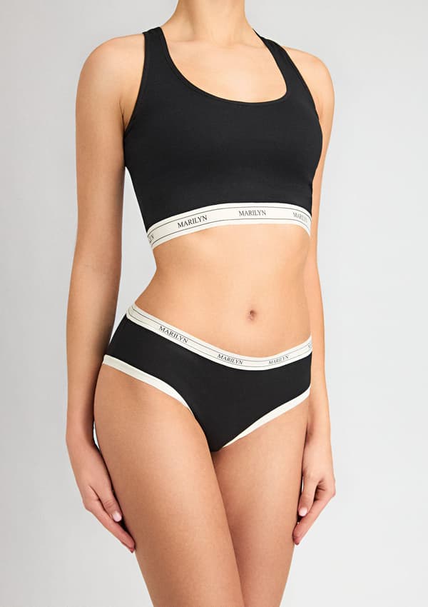 Sort tanktop med åndbar bomuld med elastisk bånd - Denise S/M