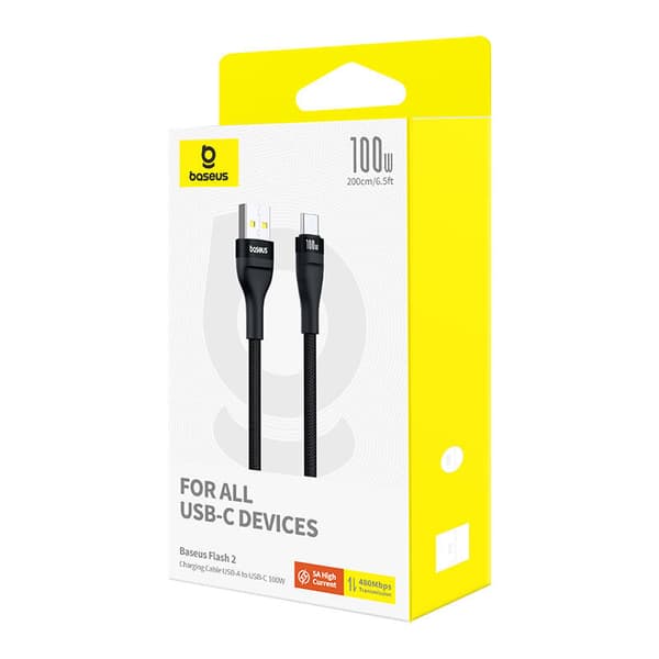 Baseus Flash 2 100W USB til USB-C-kabel, 2m (sort)