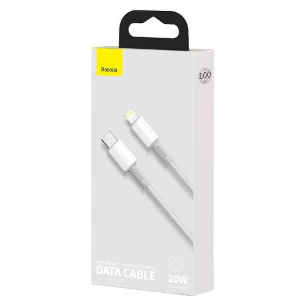 Baseus Högdensitetsflätad USB-C till Lightning-kabel, 20W, 5A, PD, 1m (vit)