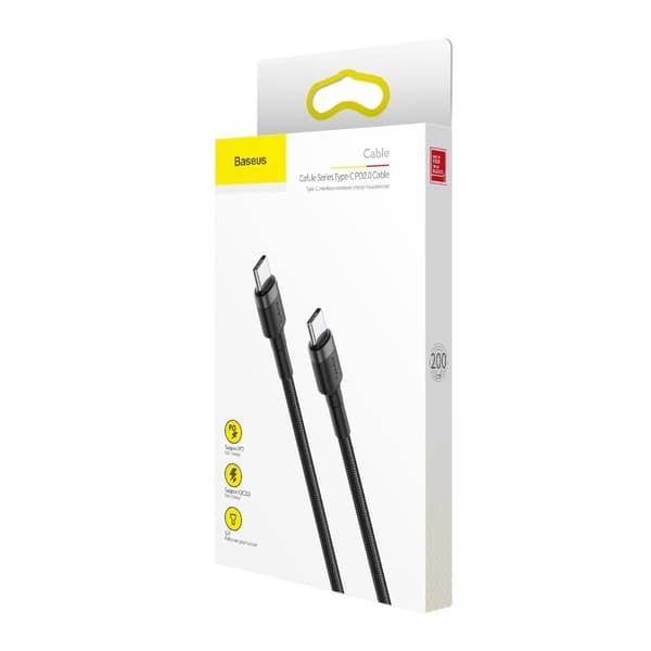 Baseus Cafule PD 2.0, QC 3.0, 60W USB-C till USB-C PD-kabel, 2m (svart-grå)