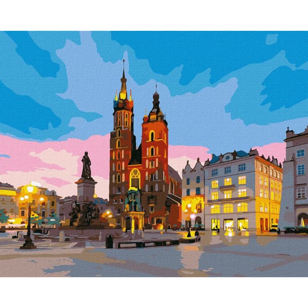 MALERI EFTER TAL MED RAMME Billeder til maleri - Krakow Markedsplads 50x40 cm