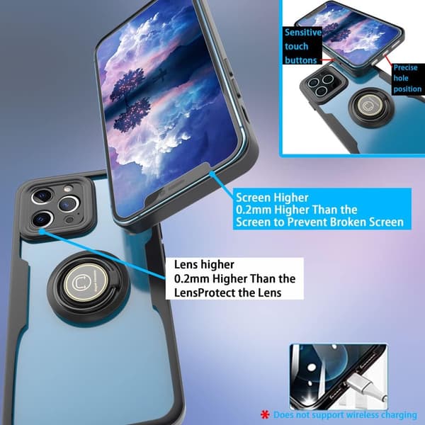 ETUI TIL APPLE IPHONE 12 PRO KLAR SORT RAMME RING BUMPER 360°