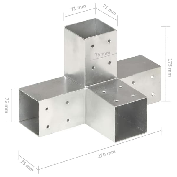 vidaXL X-formade kopplingar, 4 st, galvaniserad metall, 71x71 mm