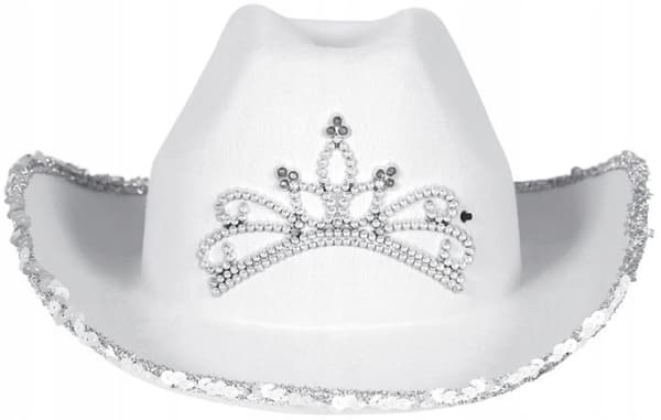 Vit cowboyhatt med silverdiadem för möhippa