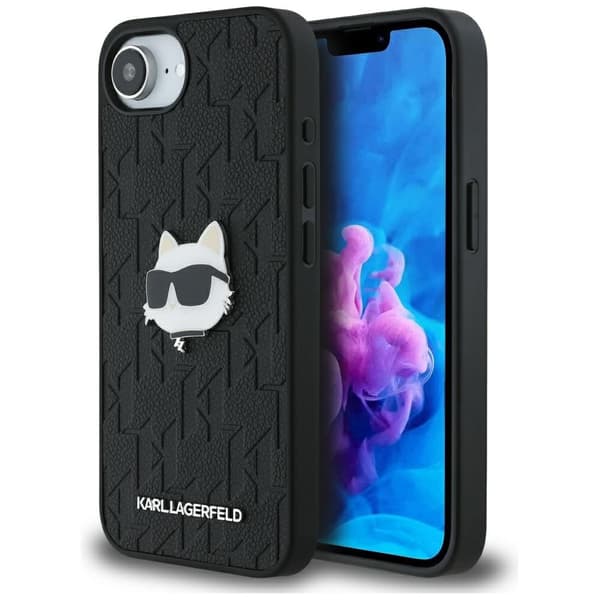 Karl Lagerfeld Monogram Choupette Head Pin Cover til iPhone 16e, sort