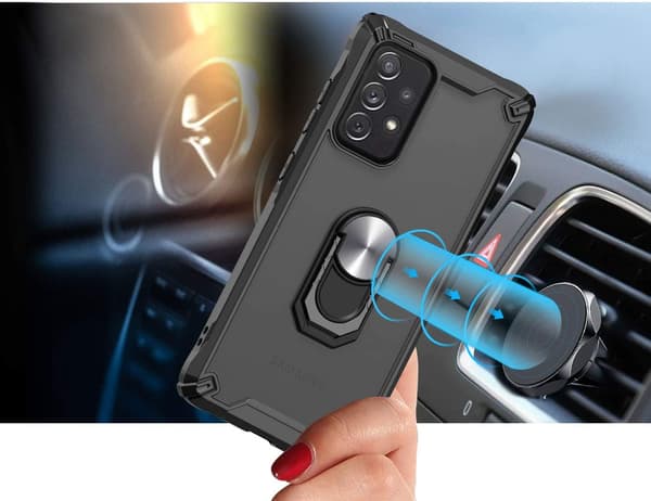 SORT SILIKONEETUIS TIL SAMSUNG GALAXY A52 4G/5G MED RING + 2XGLAS