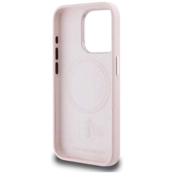 Karl Lagerfeld Silikone Shadow Metal Initial MagSafe-etui til iPhone 15 Pro Max (lyserød)