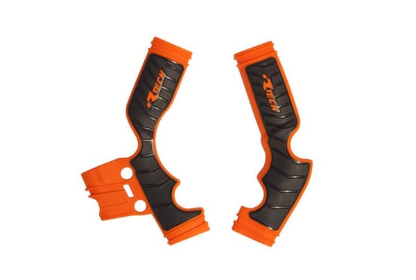 RACETECH (RTECH) 2025/12 FRAME GUARDS (SET) BI-MATERIAL SUPER GRIP KTM SX 65 '16-'24 FARVE ORANGE/SORT