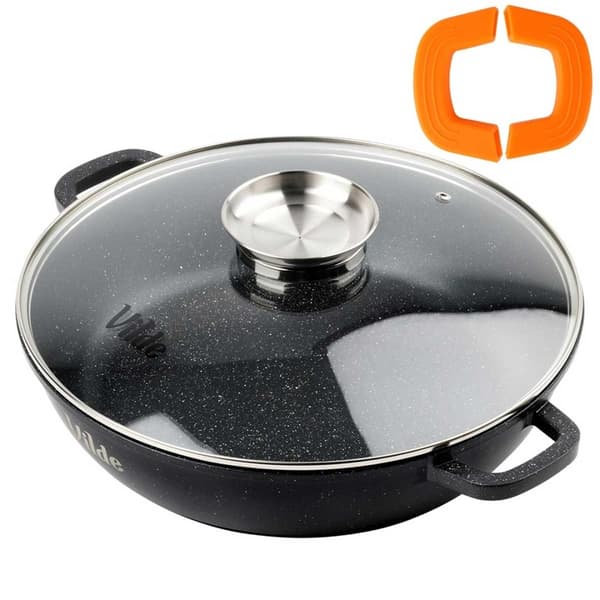 Flad granitpande 4,7 l 32 cm med låg og aromatiserer Terruna 199109