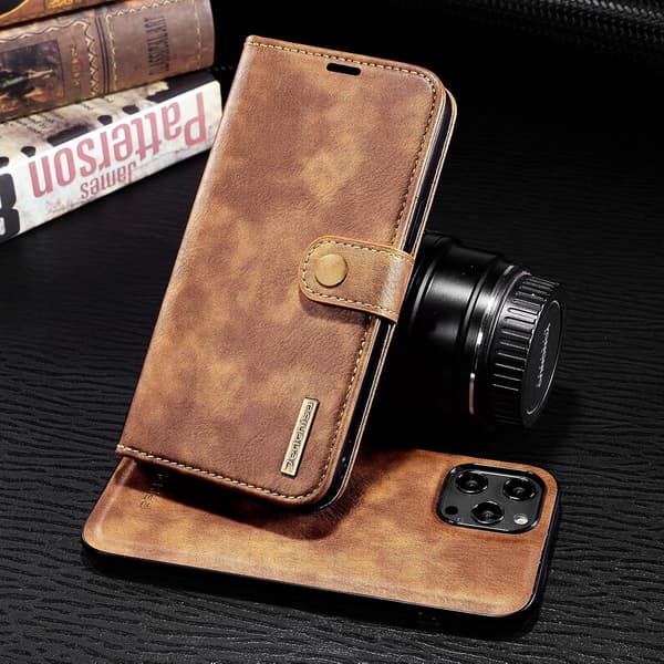 2-i-1-cover til Apple iPhone 13 Pro Max 6,7" brunt PU-læder bagsideklap