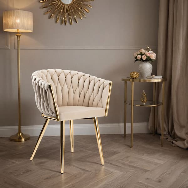Flettet fløjlsstol COFTON guld VELVET beige
