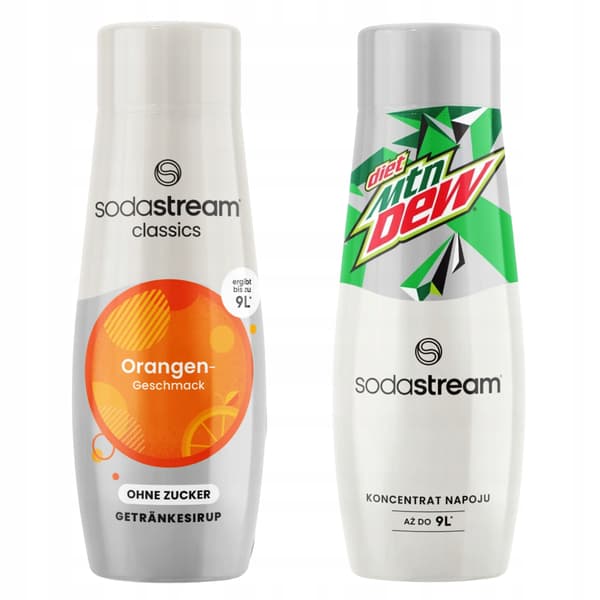 SodaStream Appelsin Zero Sukkerfri Sirup + Mountain Dew Koncentrat