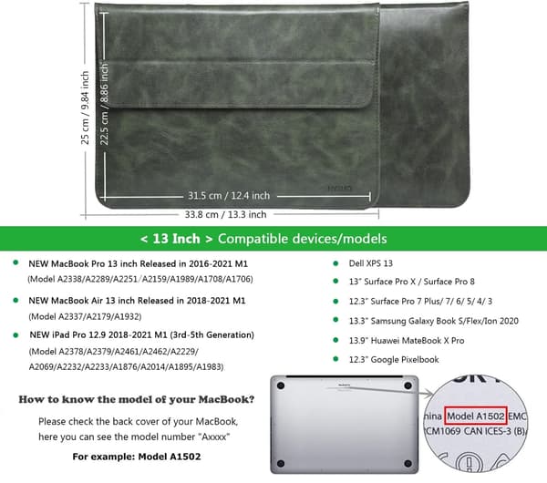 Laptopfodral till surfplatta, mörkgrönt, 13" + miniväska