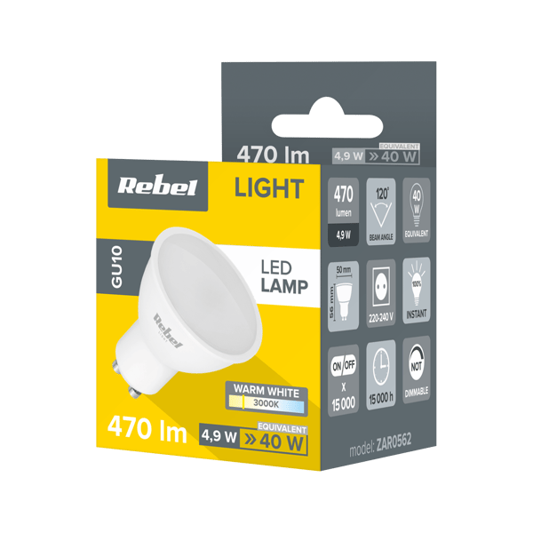 LED-lamppu 5W GU10 3000K 230V Rebel