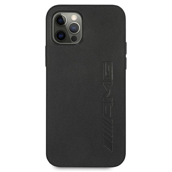 AMG AMHCP12LDOLBK iPhone 12 Pro Max 6,7 sort/sort hårdt cover læder varmpræget