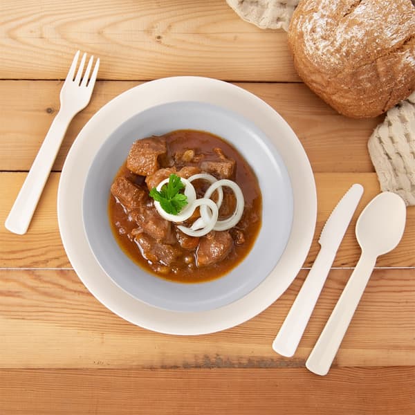Cremefarvede plastik bordknive SANDY 6 stk.