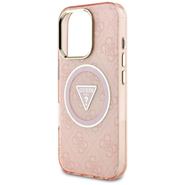 Guess IML Metal Glitter 4G Circle Triangle MagSafe-etui til iPhone 16 Pro (lyserød)