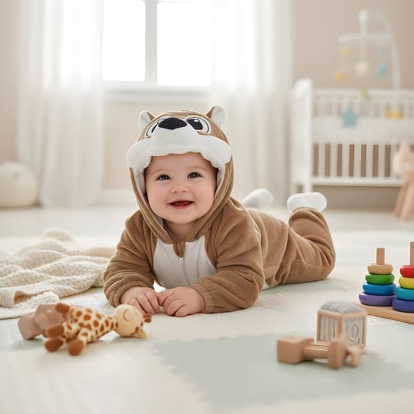Brun bamse-onesie-pyjamaskostume til baby 120 cm: 95-103 cm