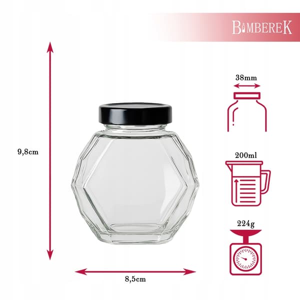 GUCIO Glasburk 200ml för Honungsmarmelad Present Bröllop Glasflaskor