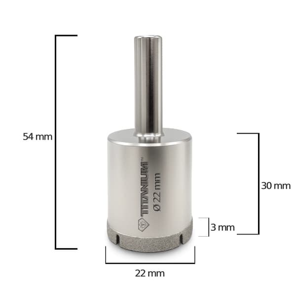 Diamantkerneboret til keramik, glas og fliser til vådboring 22mm TITANIUM