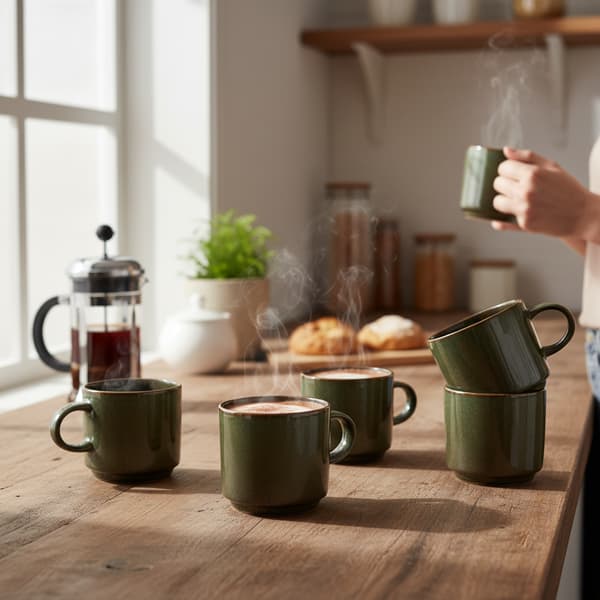 KAFFE- OCH TEMUGGSSET 6 DELAR MÖRKGRÖNA MATT 350 ML Ø 9,5 CM