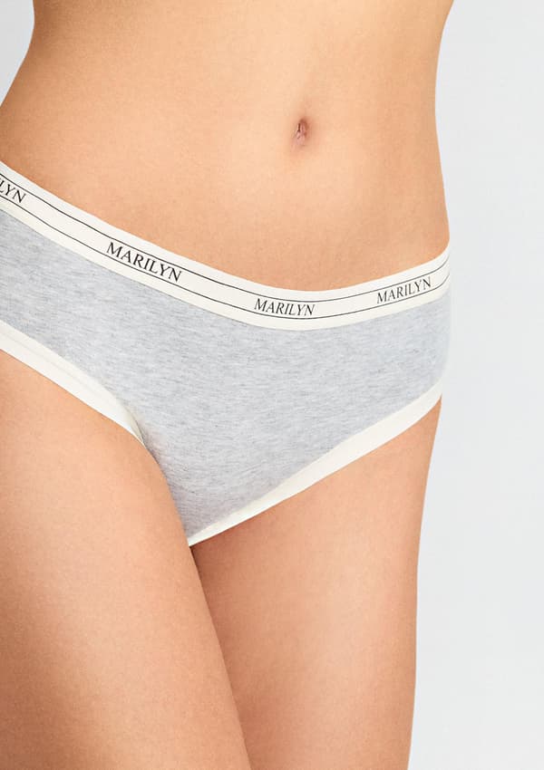 Grå bikinitrosor av organisk bomull med logoband Denise S/M