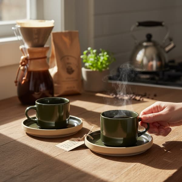 KAFFEKOPPER MED UNDERKOPPER TIL KAFFE OG TE 200 ml GRØN Ø 8,5 cm