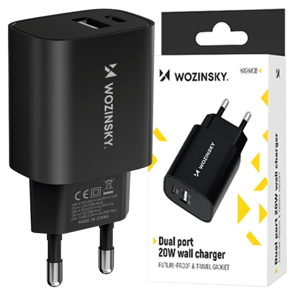 Wozinsky WGWCB USB-A USB-C 20W Vægoplader - Sort