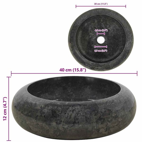 vidaXL Handfat, 40 x 12 cm, Marmor, Svart