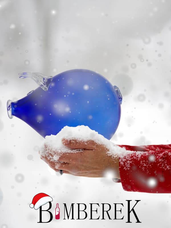 BLÅ SPAREGRISE, stort glas, som gave til en DRENG til jul
