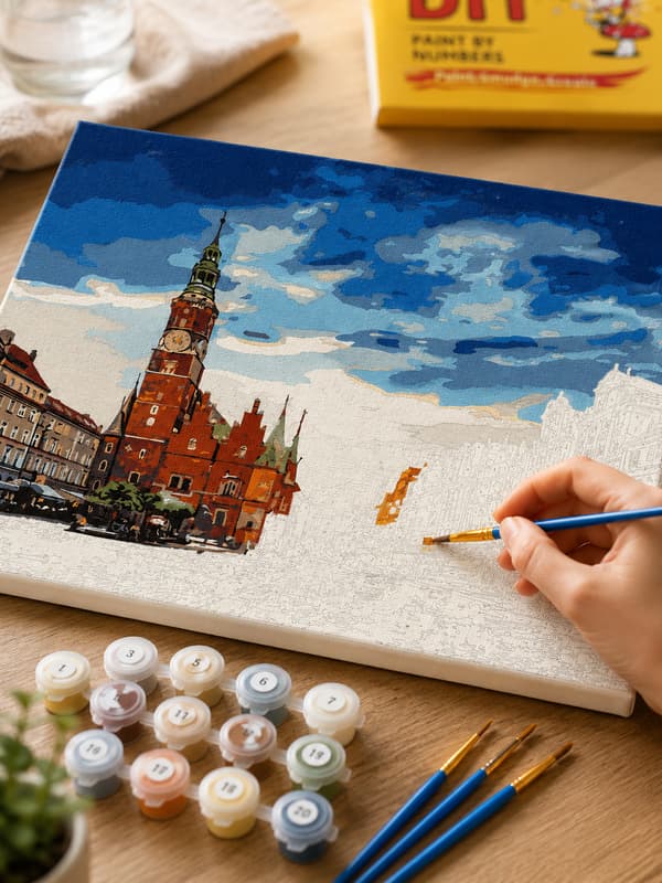 Målning med siffror med ram Wrocławs marknadstorg 50x40 cm