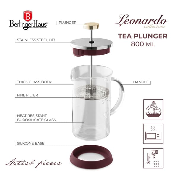 PISTON KAFFE- OCH TEBRUKSKANNA 800 ml BERLINGER HAUS BH-8585 LEONARDO