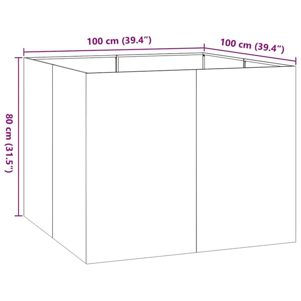 vidaXL urtepotte sort 100x100x80 cm stål
