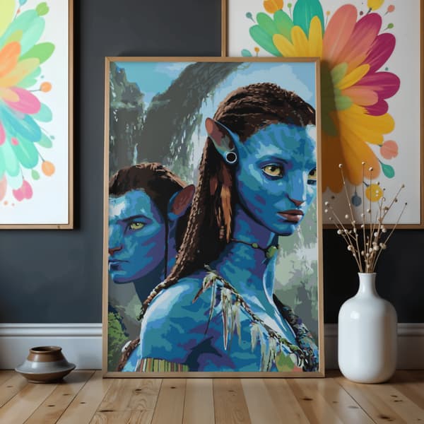 Mal efter nummer-billede med ramme Jake og Neytiri Avatar 50x70 cm