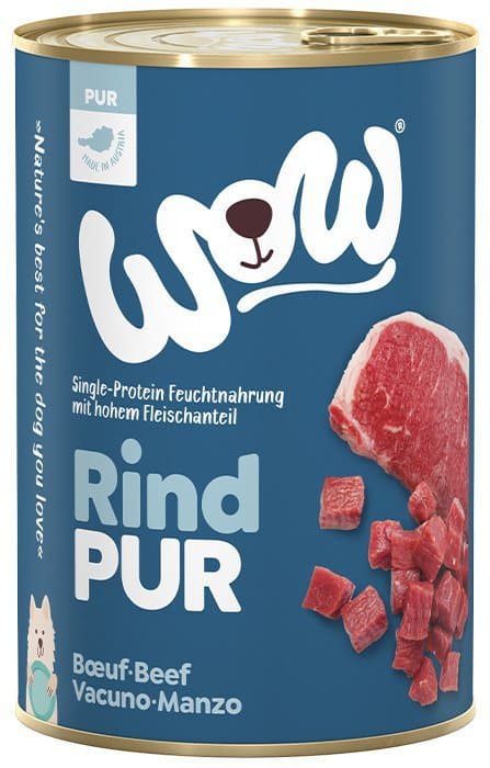 WOW | Monoprotein hundefoder | 400g dåse - Rind Pur - Oksekød 400g
