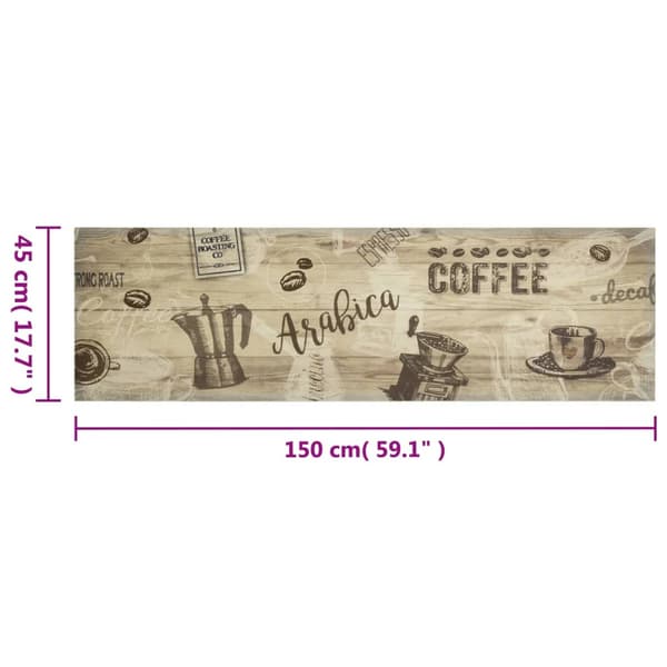 vidaXL Köksmatta med kaffemönster, brun, 45x150 cm, sammet